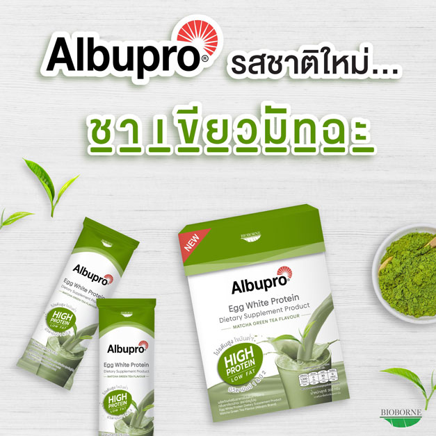 อัลบูโปร Albupro ปล่อยผลิตภัณฑ์เสริมอาหารโปรตีนสูงรสใหม่ ชาเขียวมัทฉะ
